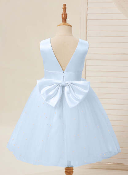 Knee-length Flower Girl Dress in Princess Satin and Tulle