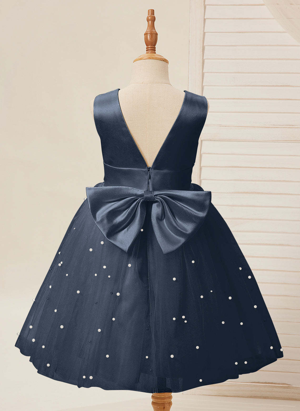 Knee-length Flower Girl Dress in Princess Satin and Tulle