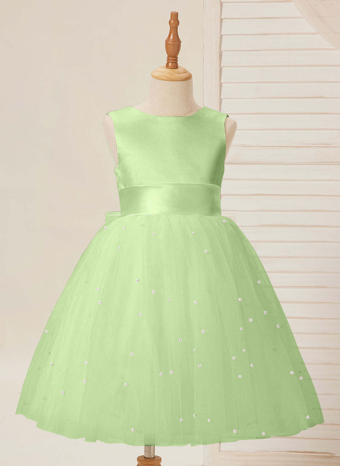 Knee-length Flower Girl Dress in Princess Satin and Tulle