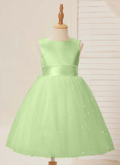 Knee-length Flower Girl Dress in Princess Satin and Tulle