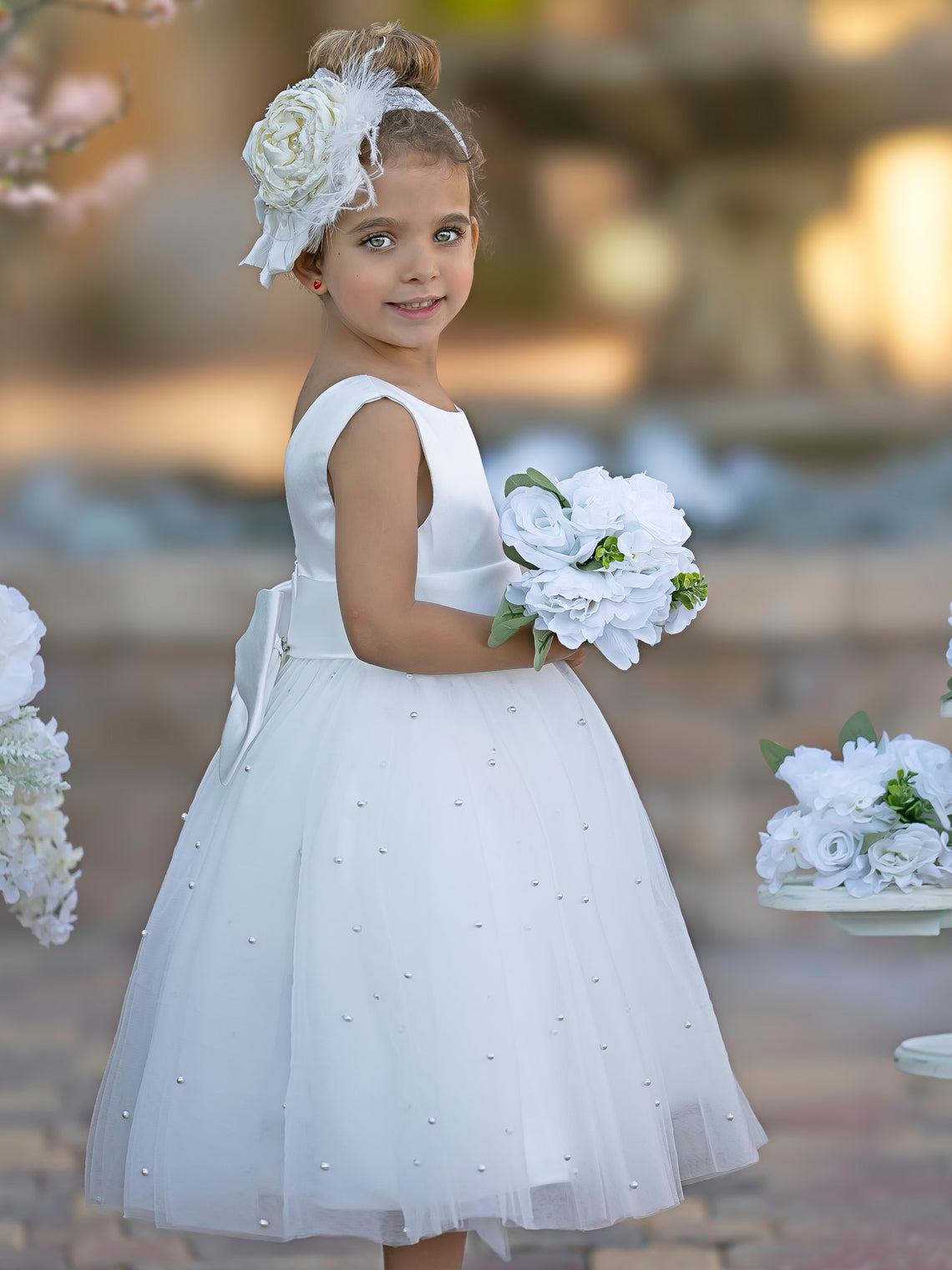 Knee-length Flower Girl Dress in Princess Satin and Tulle