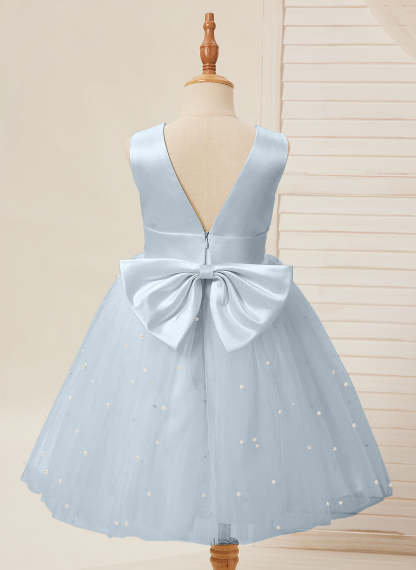 Knee-length Flower Girl Dress in Princess Satin and Tulle