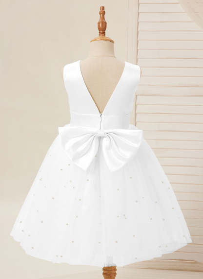 Knee-length Flower Girl Dress in Princess Satin and Tulle