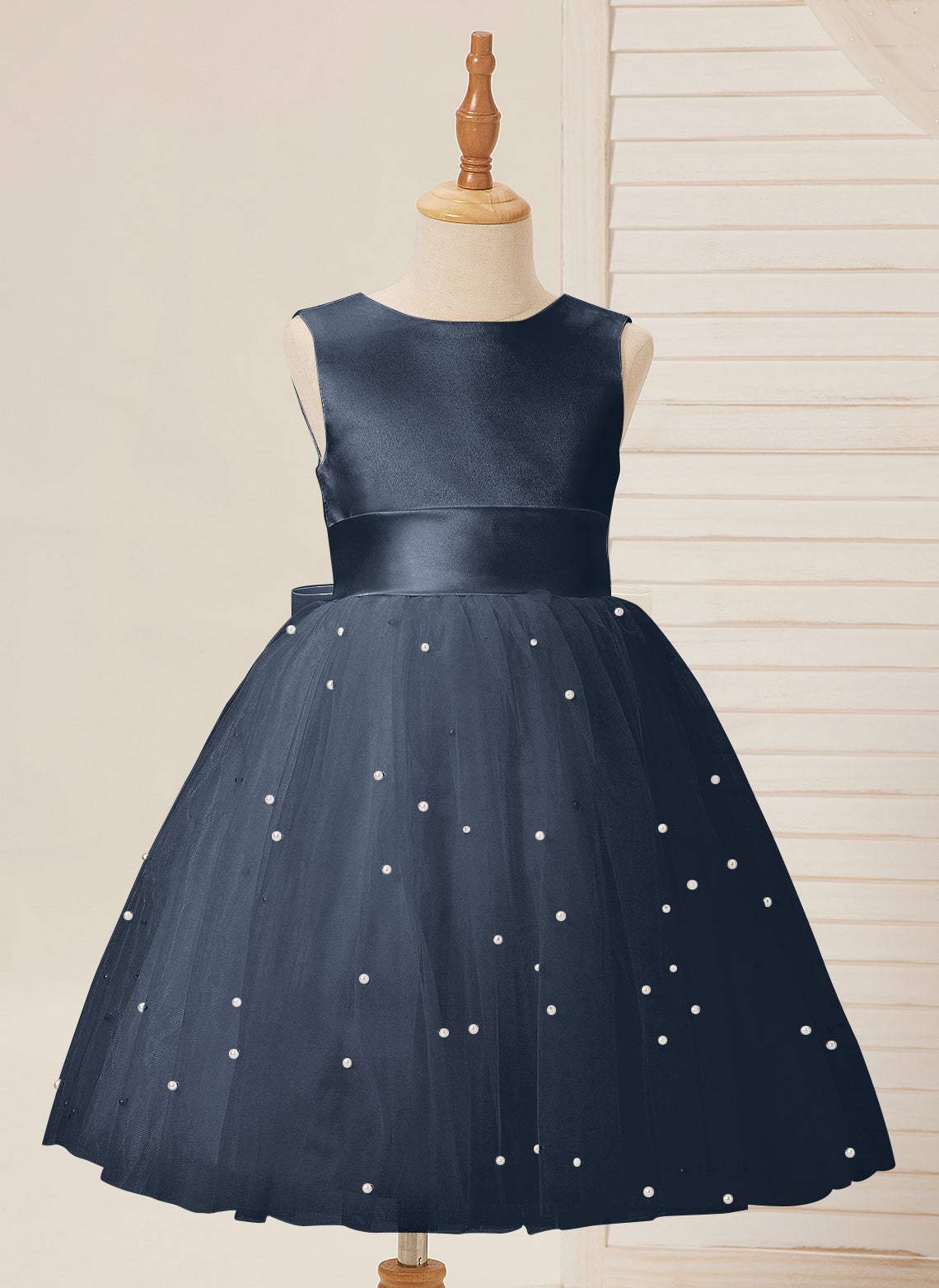 Knee-length Flower Girl Dress in Princess Satin and Tulle