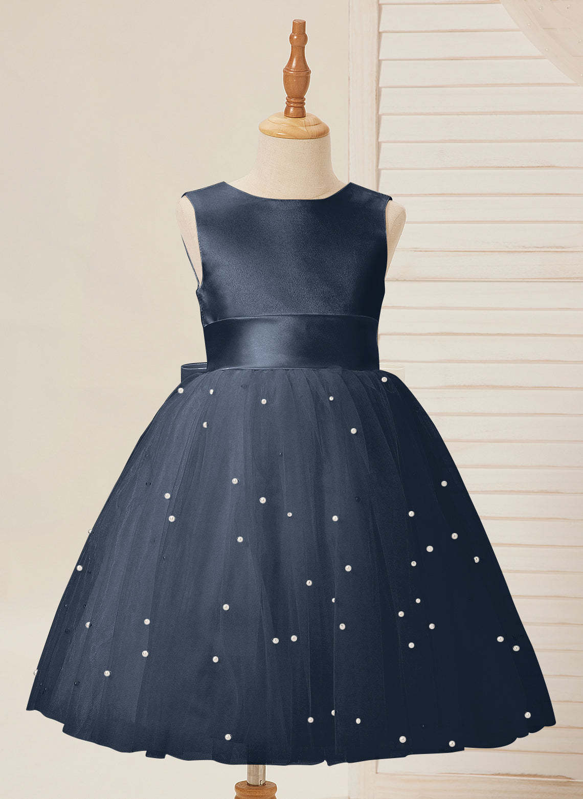 Knee-length Flower Girl Dress in Princess Satin and Tulle