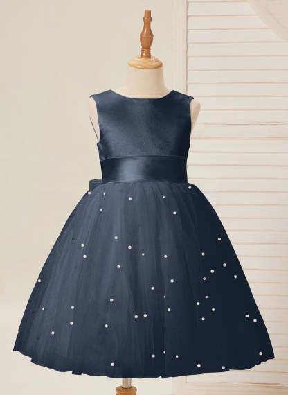 Knee-length Flower Girl Dress in Princess Satin and Tulle
