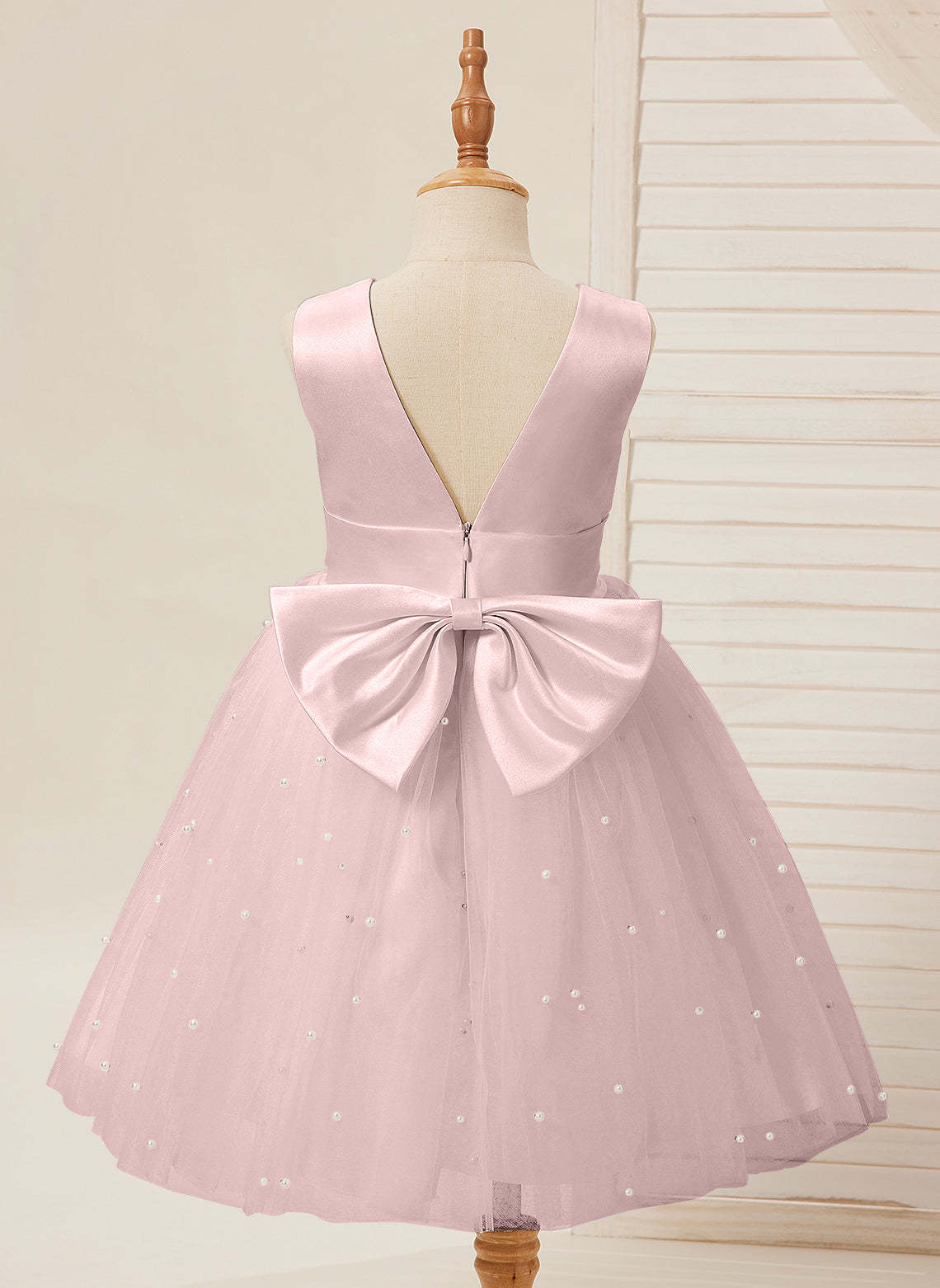 Knee-length Flower Girl Dress in Princess Satin and Tulle
