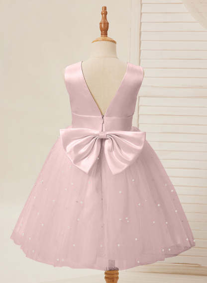Knee-length Flower Girl Dress in Princess Satin and Tulle