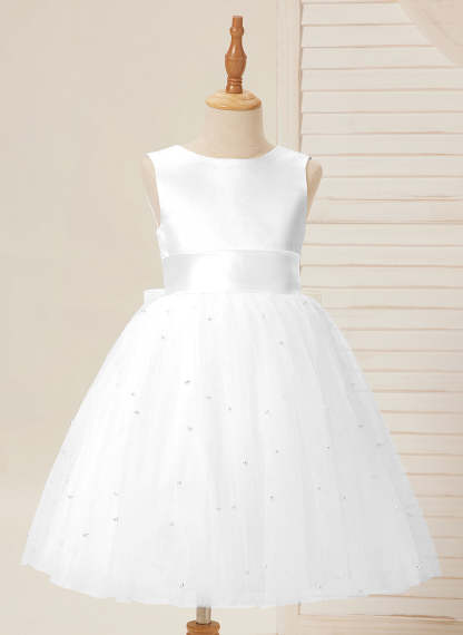 Knee-length Flower Girl Dress in Princess Satin and Tulle