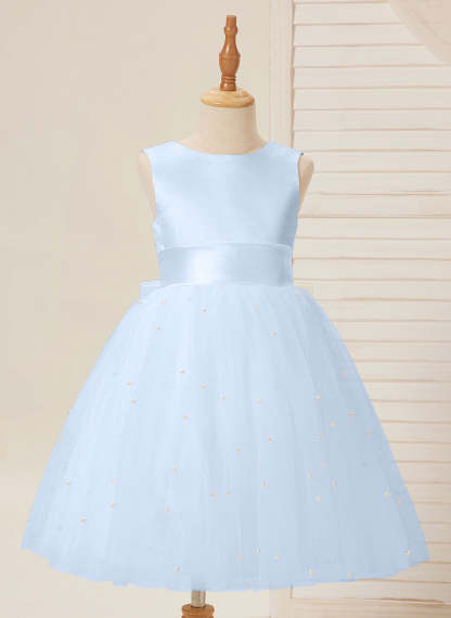 Knee-length Flower Girl Dress in Princess Satin and Tulle
