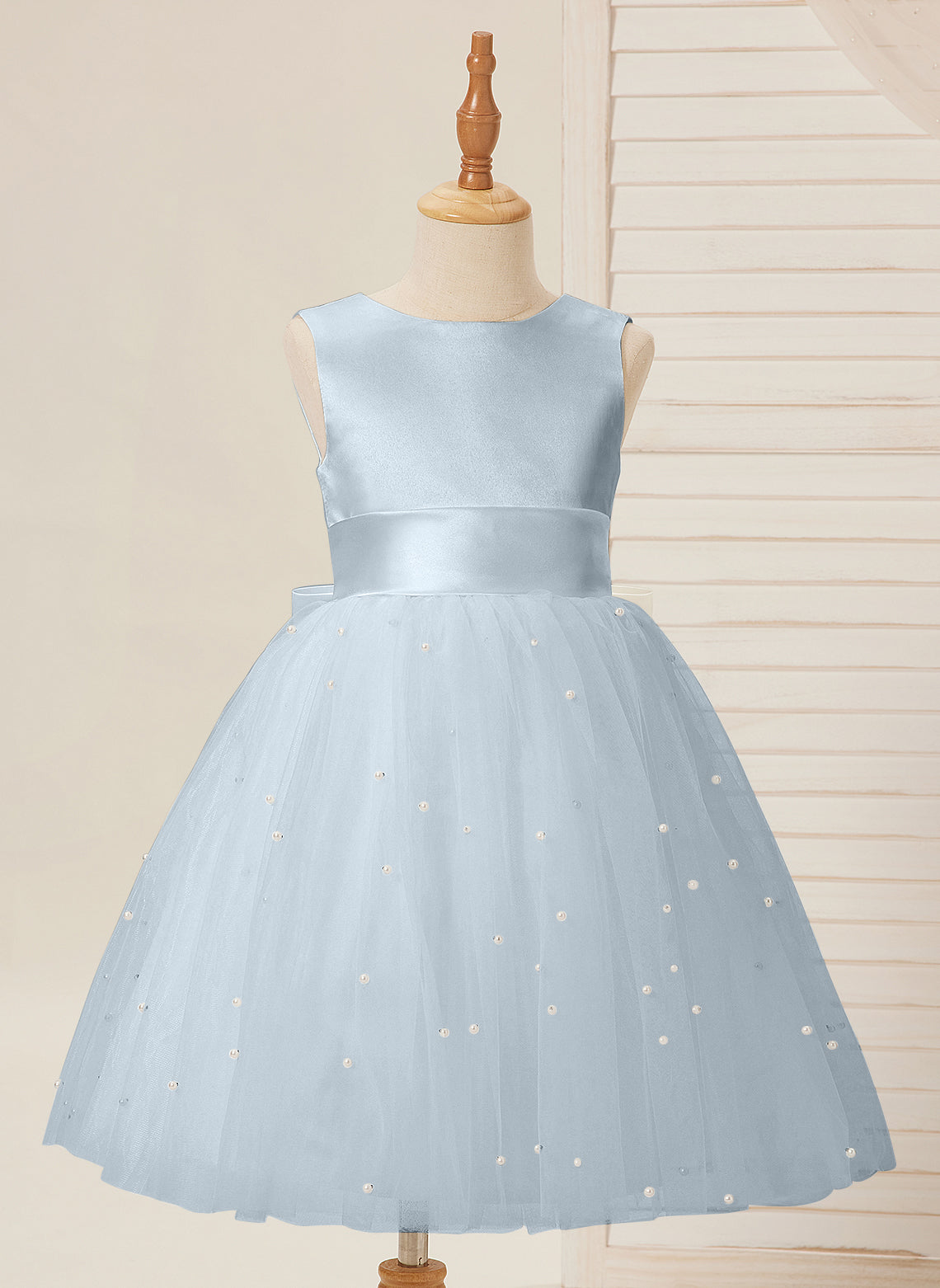 Knee-length Flower Girl Dress in Princess Satin and Tulle