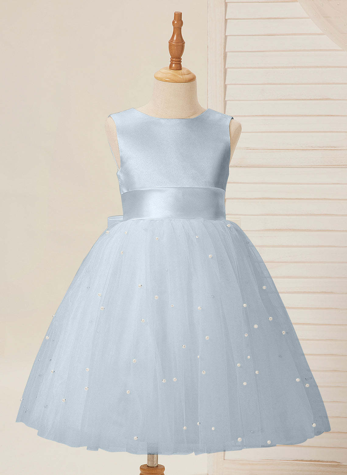 Knee-length Flower Girl Dress in Princess Satin and Tulle