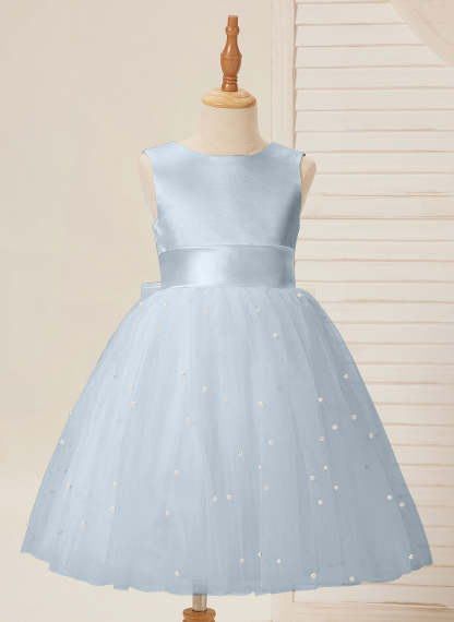 Knee-length Flower Girl Dress in Princess Satin and Tulle