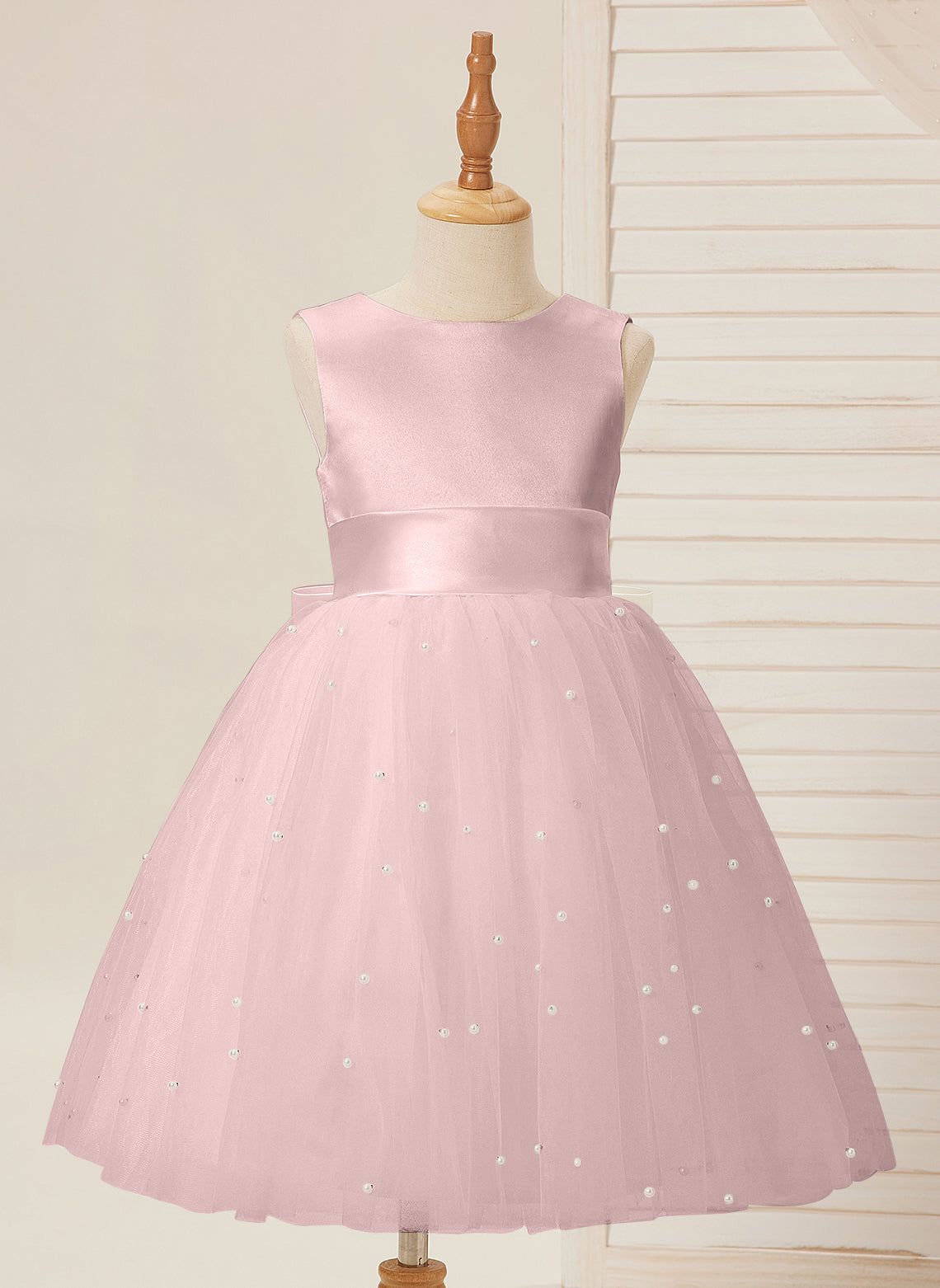 Knee-length Flower Girl Dress in Princess Satin and Tulle