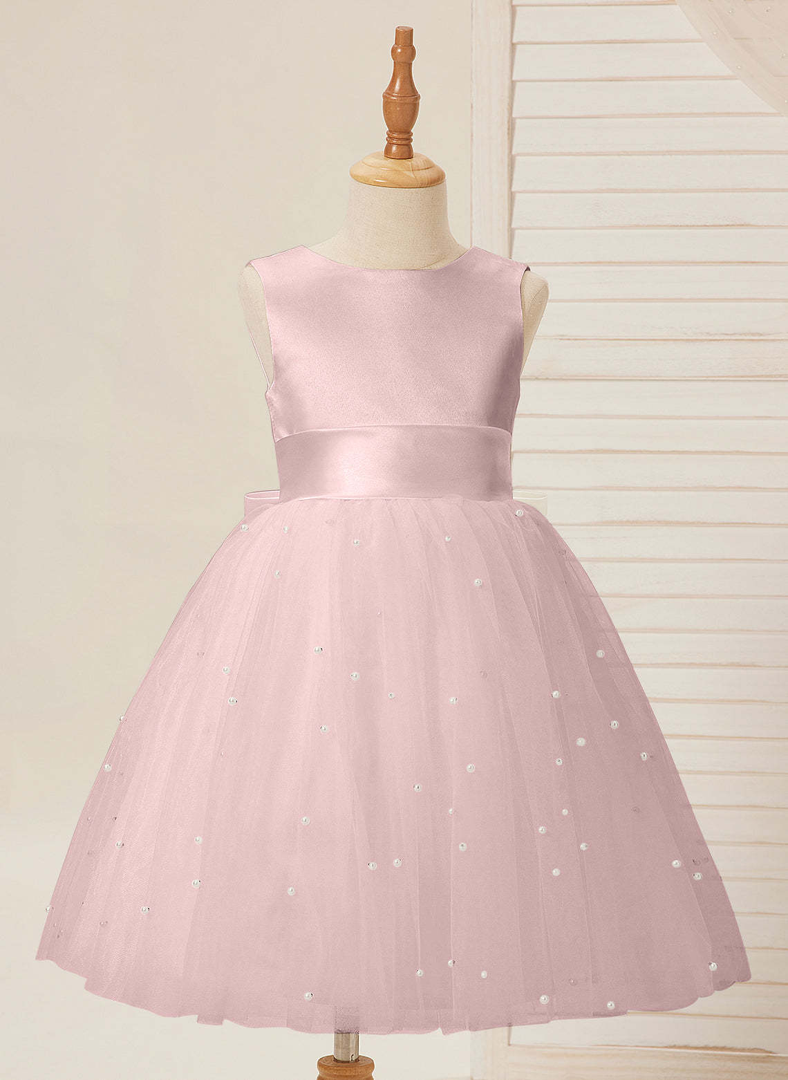 Knee-length Flower Girl Dress in Princess Satin and Tulle