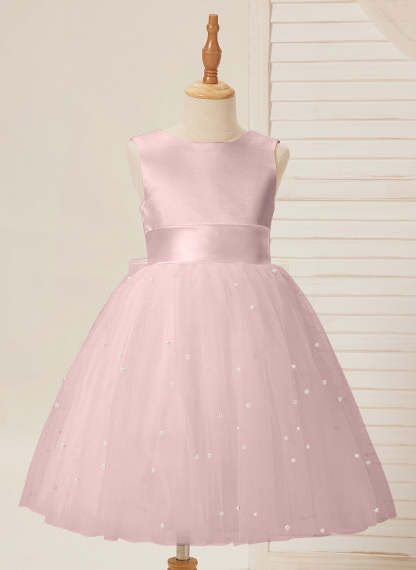 Knee-length Flower Girl Dress in Princess Satin and Tulle