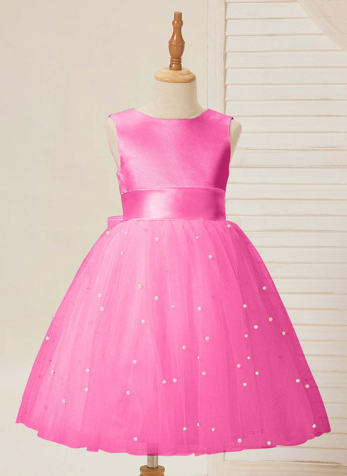 Knee-length Flower Girl Dress in Princess Satin and Tulle