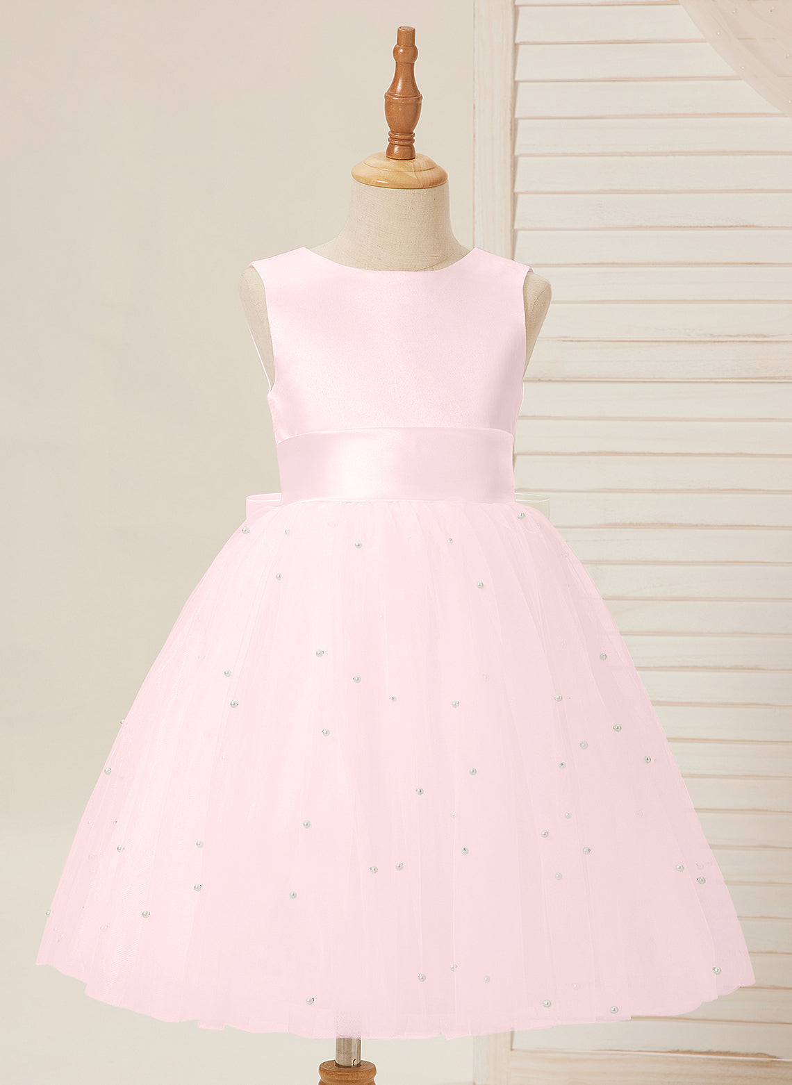 Knee-length Flower Girl Dress in Princess Satin and Tulle