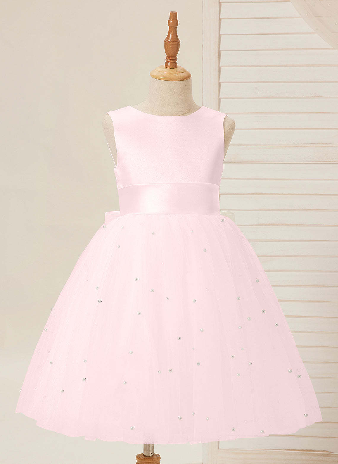 Knee-length Flower Girl Dress in Princess Satin and Tulle