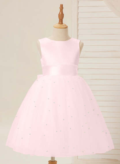 Knee-length Flower Girl Dress in Princess Satin and Tulle