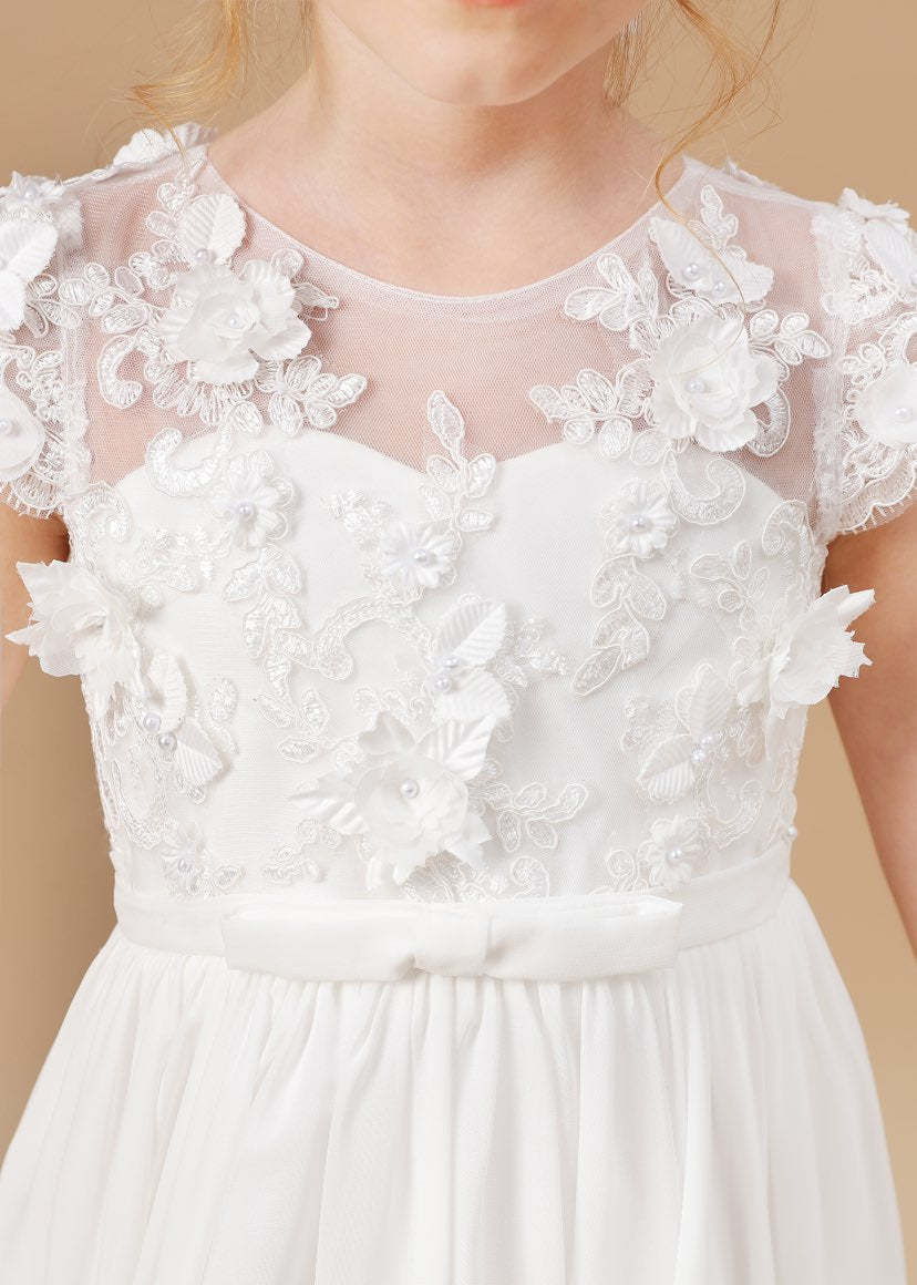 Ivory First Communion Dress in Floor-length Chiffon Tulle