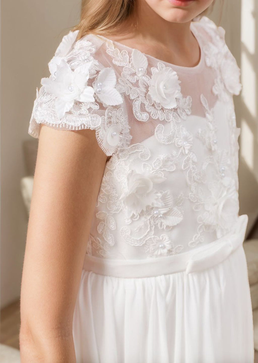 Ivory First Communion Dress in Floor-length Chiffon Tulle