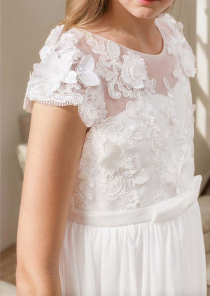 Ivory First Communion Dress in Floor-length Chiffon Tulle