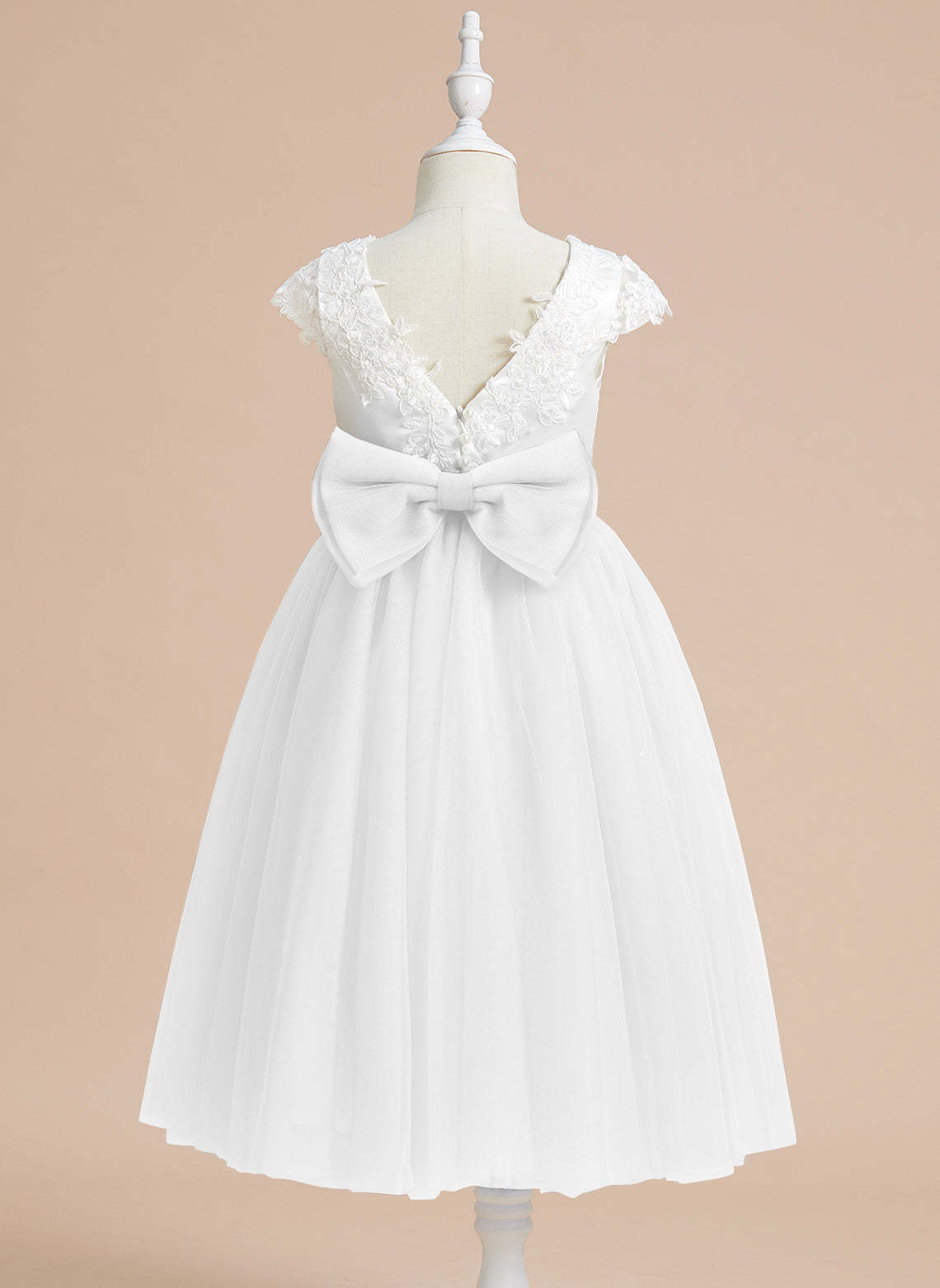 Tea-length First Communion Dress in A-line Satin Tulle