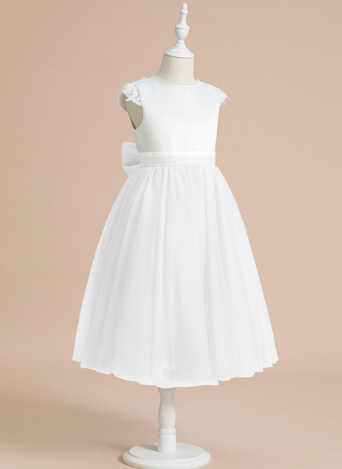 Tea-length First Communion Dress in A-line Satin Tulle