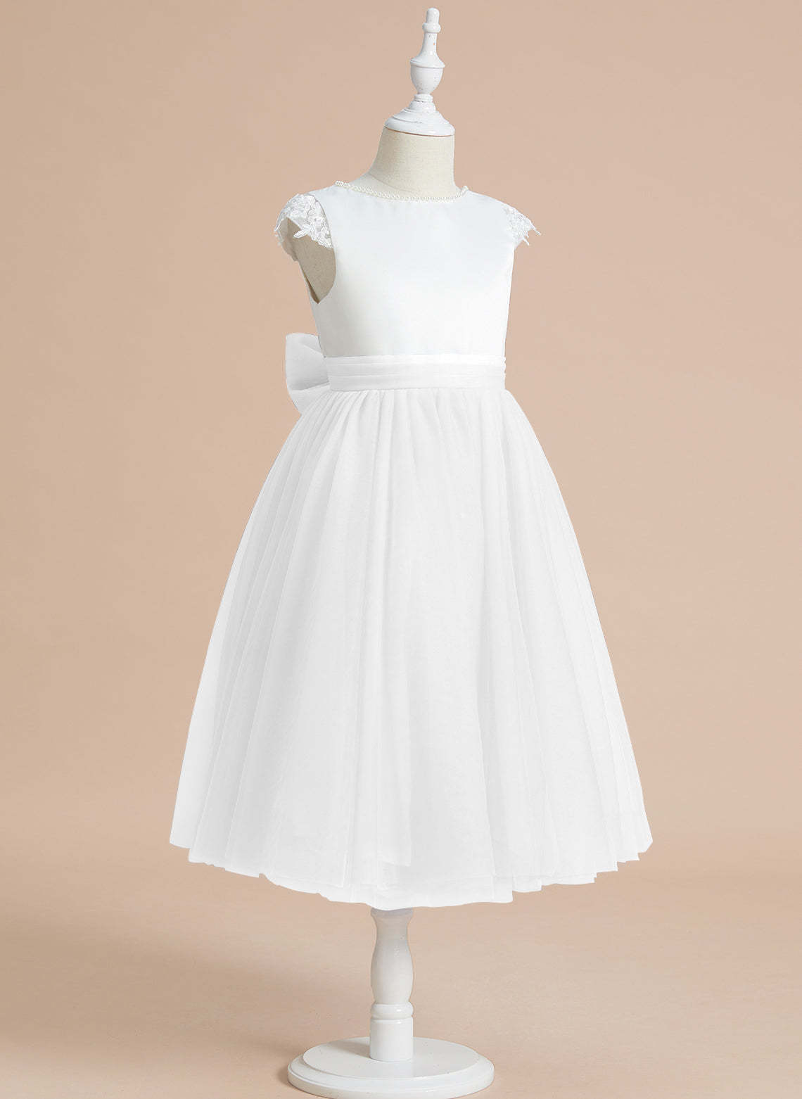 Tea-length First Communion Dress in A-line Satin Tulle