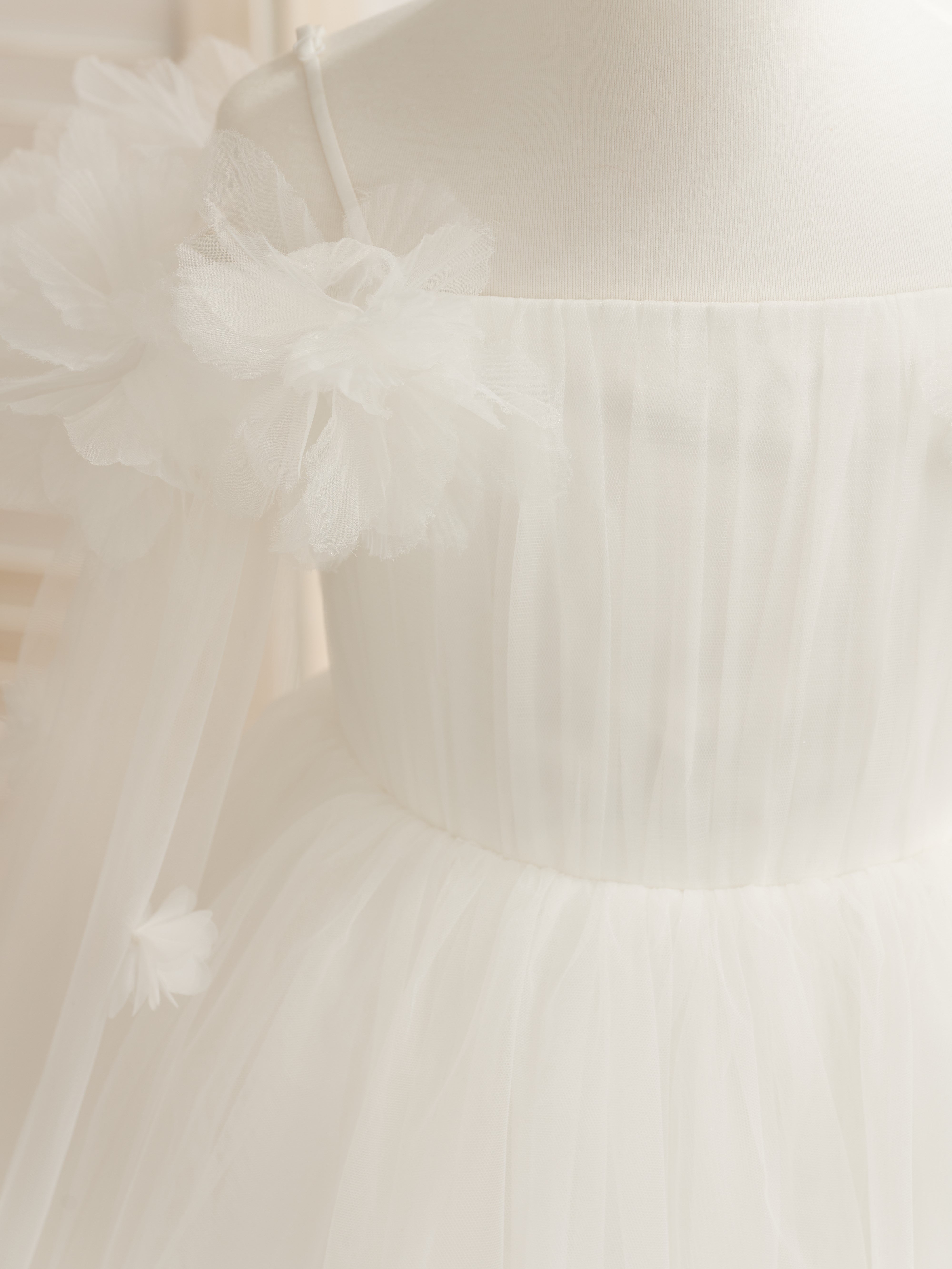 Ivory Flower Girl Dress in Princess Satin Tulle with Ball-Gown Tea-length Style
