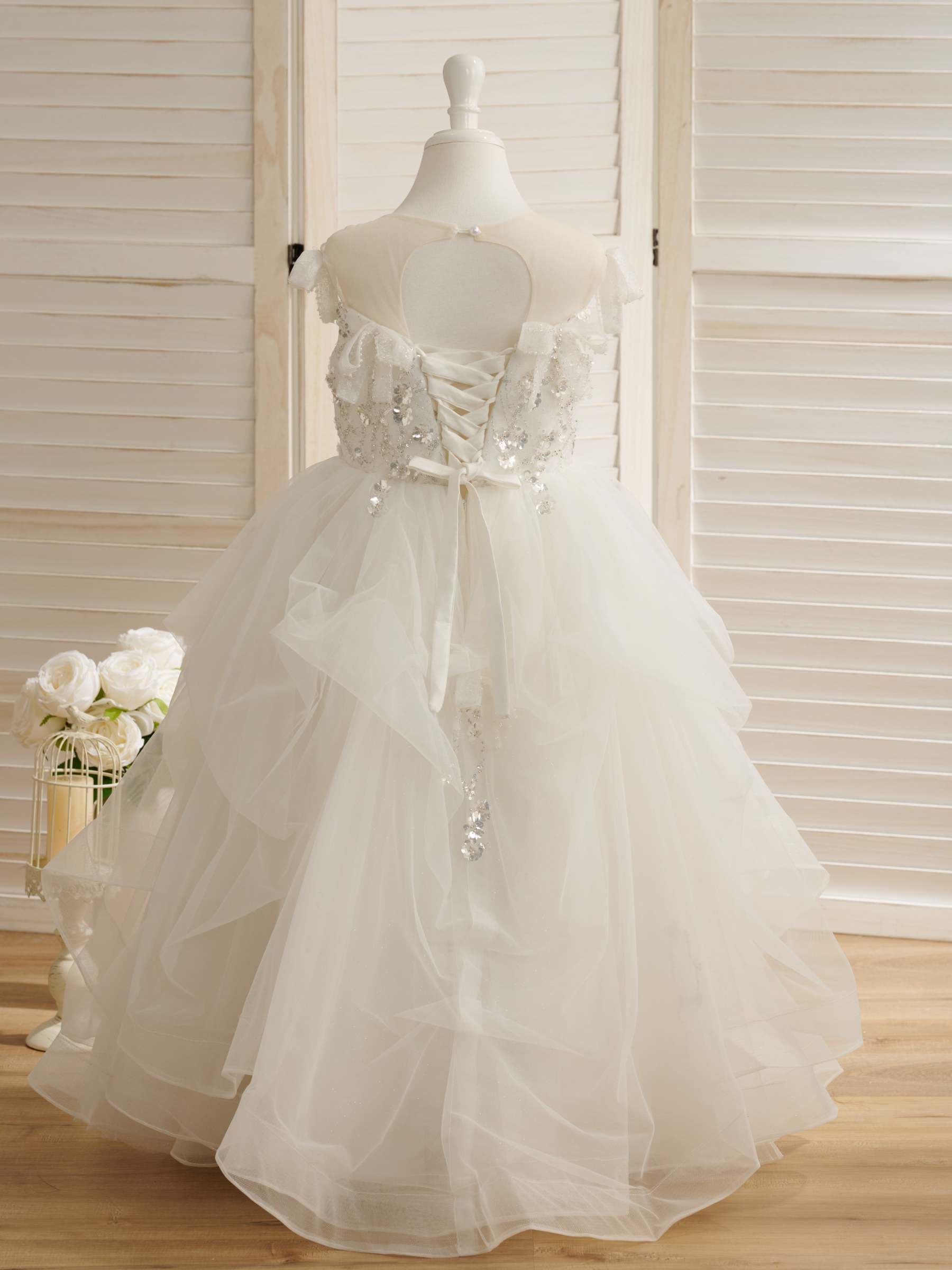 Princess-style Satin and Tulle Floor-length Ball Gown for Flower Girls