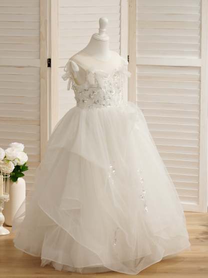 Princess-style Satin and Tulle Floor-length Ball Gown for Flower Girls