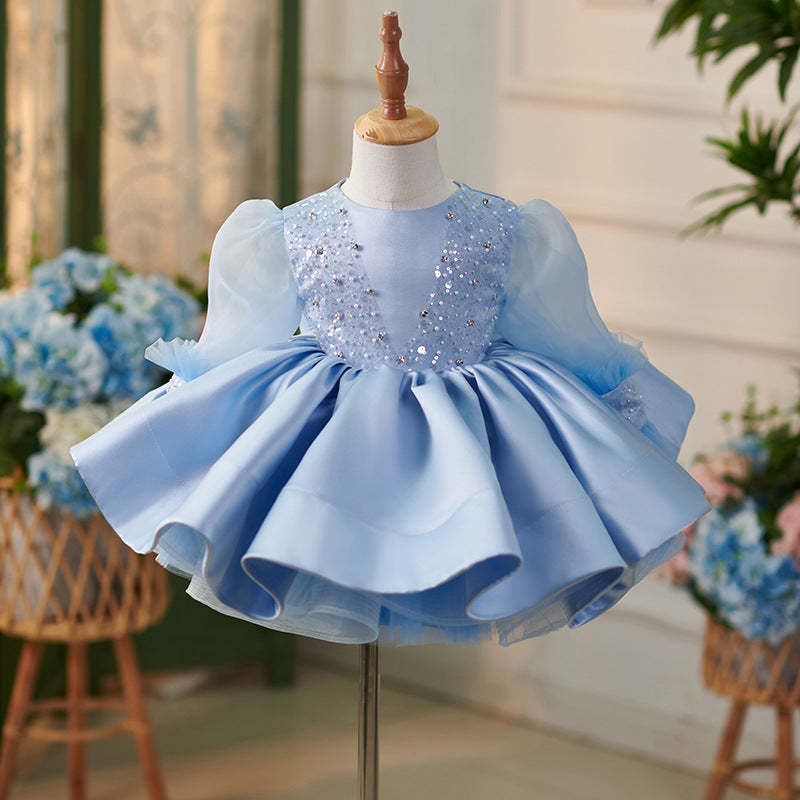 Blue Knee-length Organza Dress for Baby Girls
