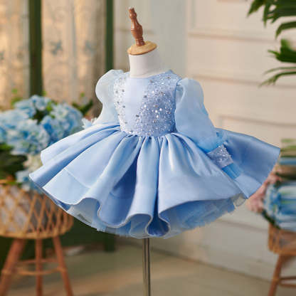 Blue Knee-length Organza Dress for Baby Girls