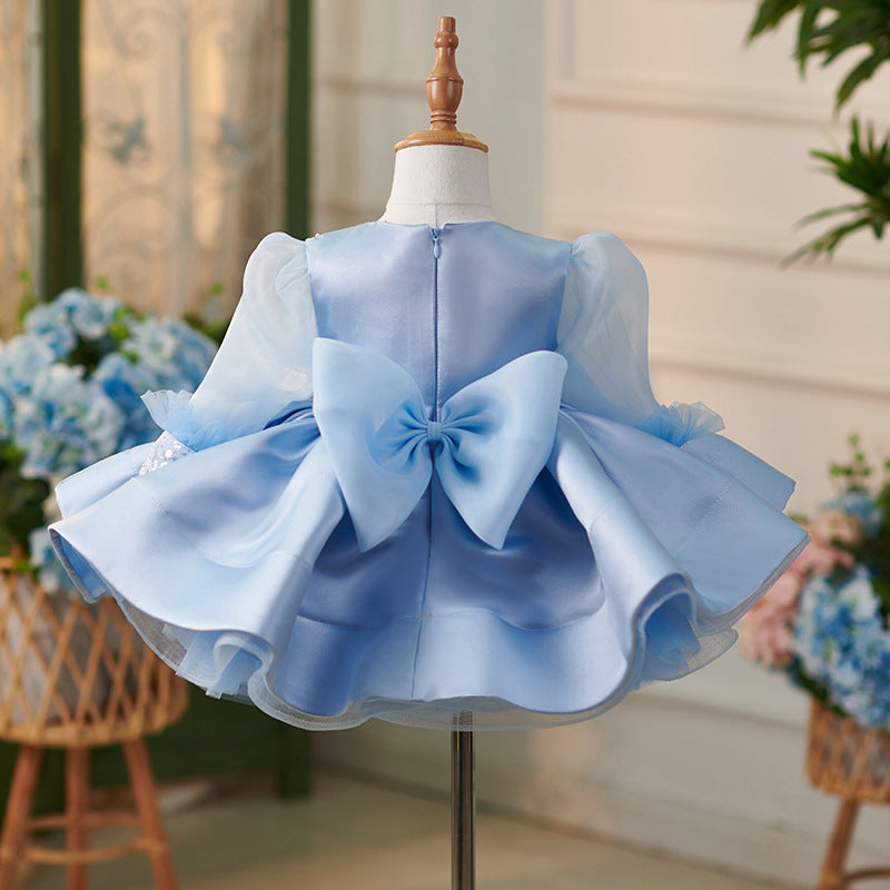 Blue Knee-length Organza Dress for Baby Girls