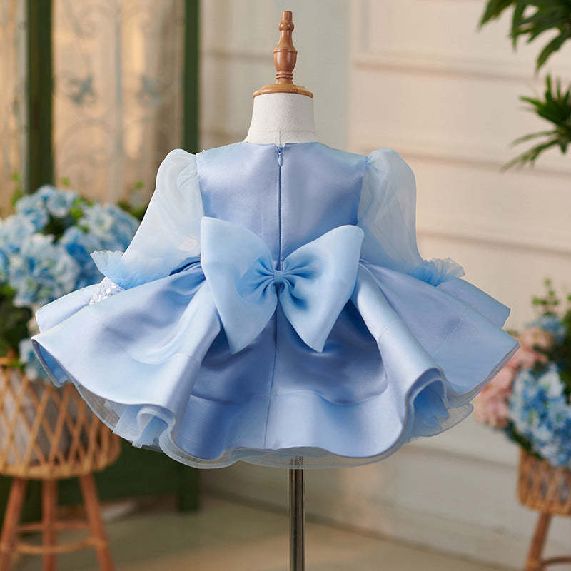 Blue Knee-length Organza Dress for Baby Girls