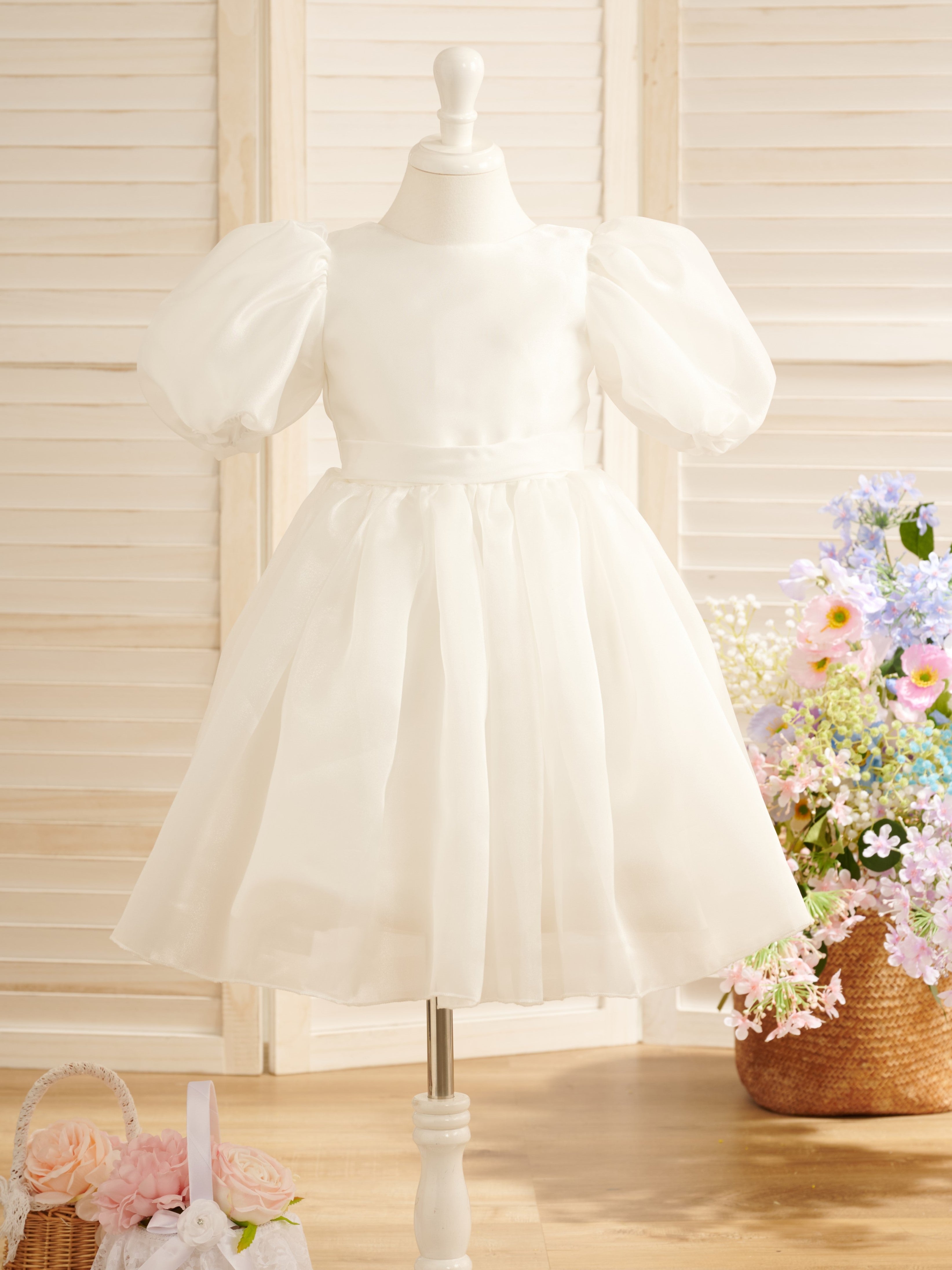 First Communion Flower Girl Dress in Organza Knee-Length Princess Ball-Gown