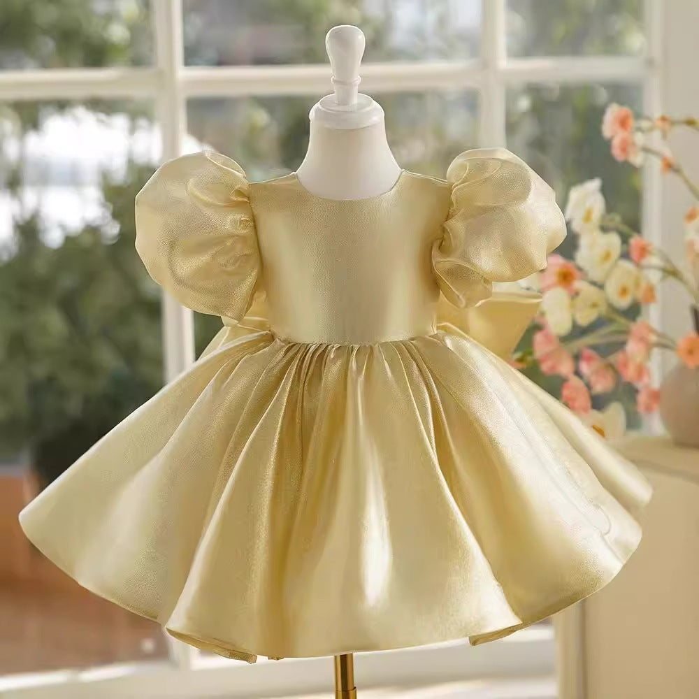 Champagne Satin Princess Ball-Gown Dress for Baby Girls Knee-length
