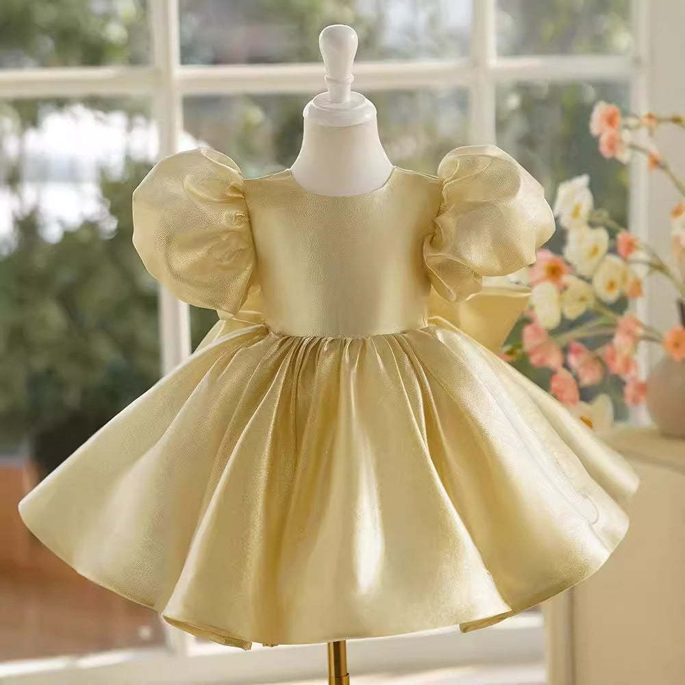 Champagne Satin Princess Ball-Gown Dress for Baby Girls Knee-length