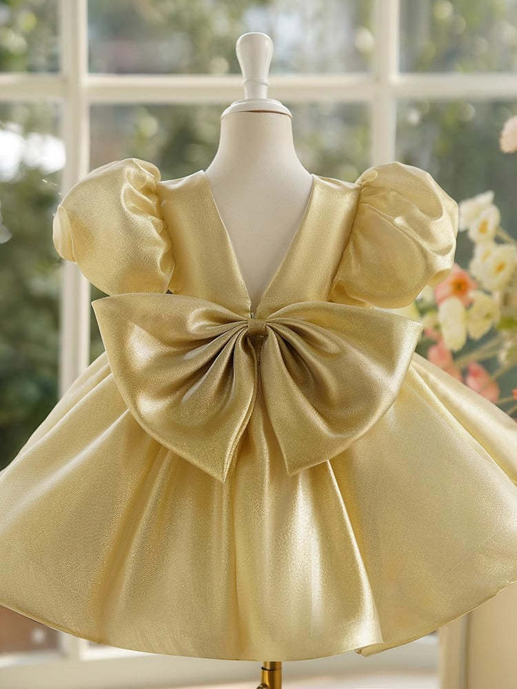 Champagne Satin Princess Ball-Gown Dress for Baby Girls Knee-length