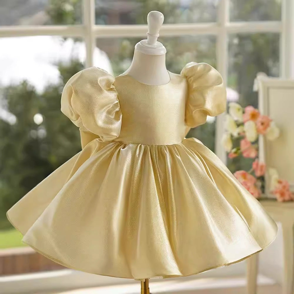 Champagne Satin Princess Ball-Gown Dress for Baby Girls Knee-length