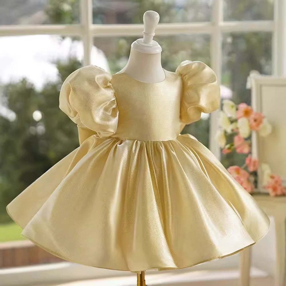 Champagne Satin Princess Ball-Gown Dress for Baby Girls Knee-length