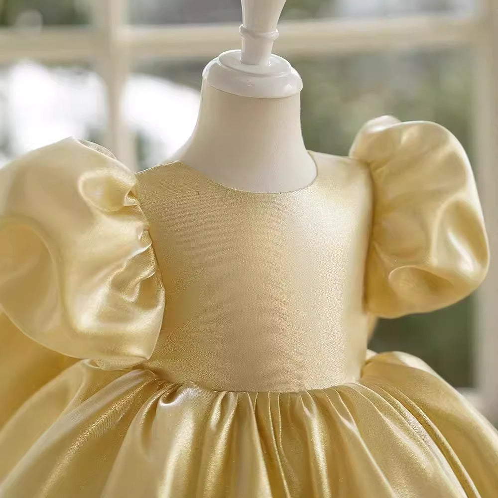 Champagne Satin Princess Ball-Gown Dress for Baby Girls Knee-length