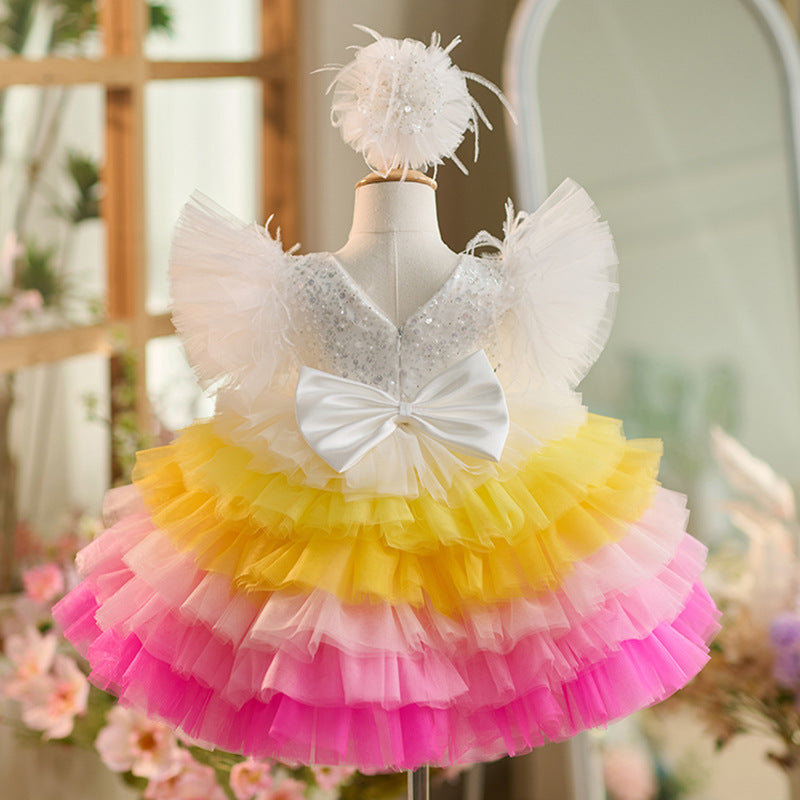 Knee-length 1st Birthday Party Dress in Sequins and Tulle
