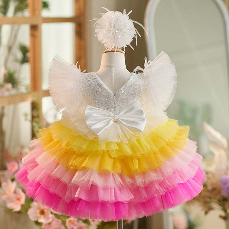Knee-length 1st Birthday Party Dress in Sequins and Tulle