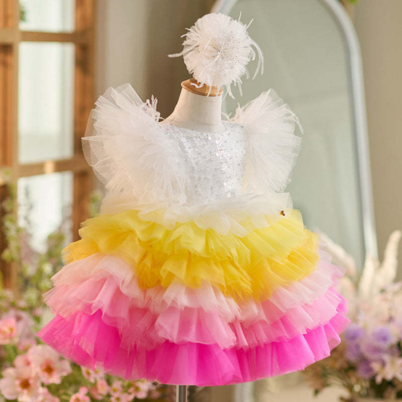 Knee-length 1st Birthday Party Dress in Sequins and Tulle