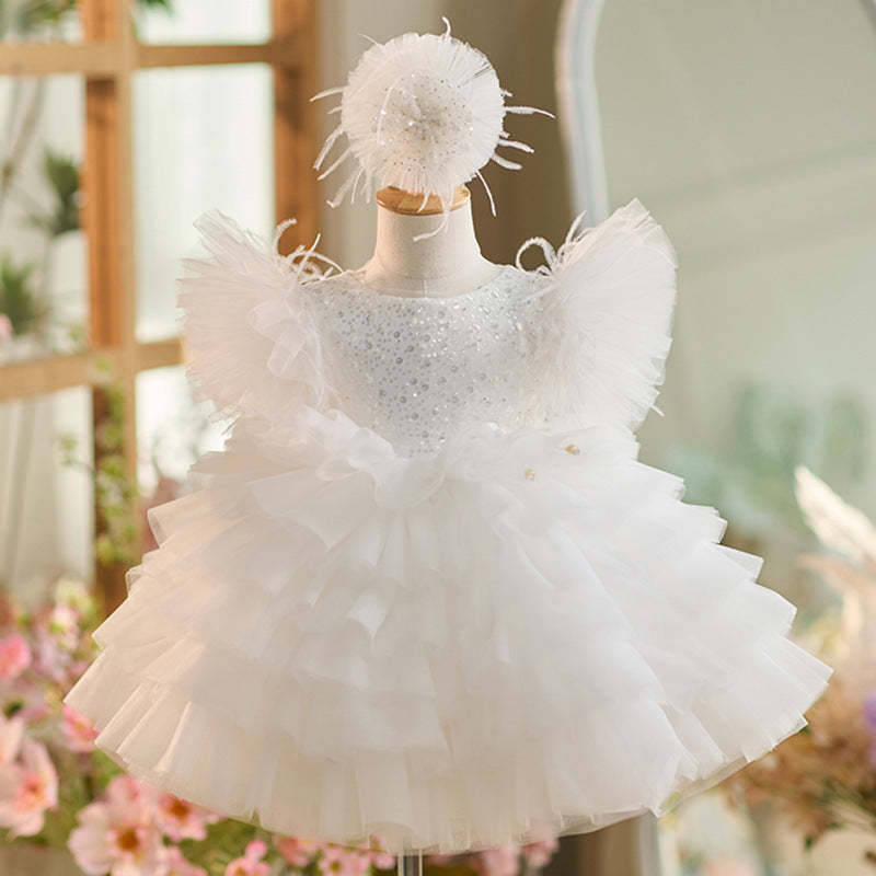 Knee-length 1st Birthday Party Dress in Sequins and Tulle