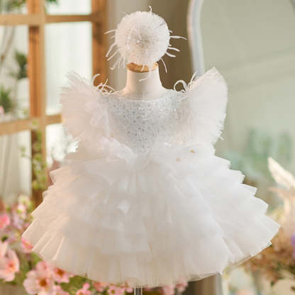 Knee-length 1st Birthday Party Dress in Sequins and Tulle