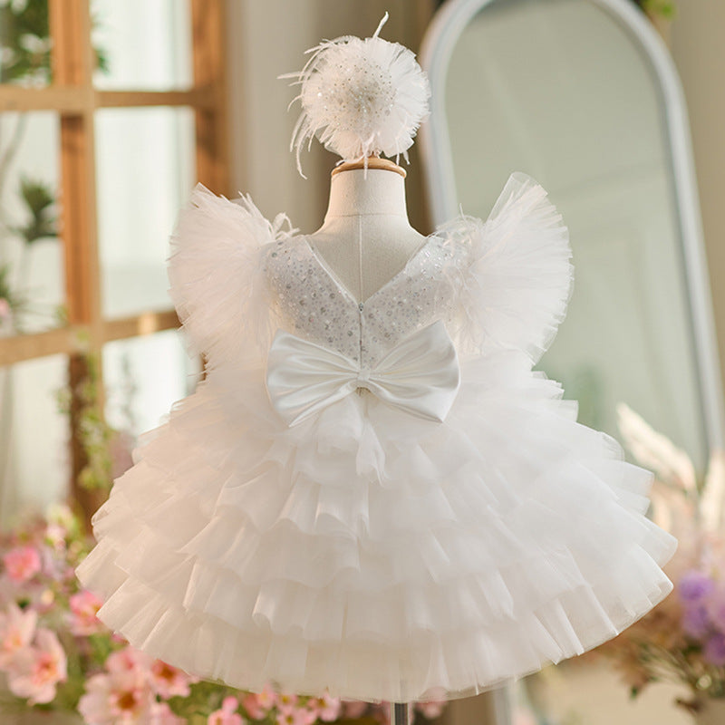 Knee-length 1st Birthday Party Dress in Sequins and Tulle
